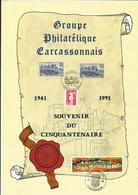 Souvenir Du Cinquantenaire , Groupe Philathélique CARCASSONNAIS , Le 15 VI. 1991 , 1er Jour 03.03.2000 - Esposizioni Filateliche