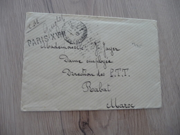 Lettre France Cachet Provisoire Ligne PARIS XVIII 07/04/1919 CM Courrier Militaire? Pour Rabat Maroc - Temporary Postmarks