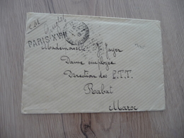 Lettre France Cachet Provisoire Ligne PARIS XVIII 07/04/1919 CM Courrier Militaire? Pour Rabat Maroc - Matasellos Provisorios