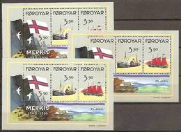 1990 FAROER Faroe Danimarca Denmark BANDIERA - FLAG 3 Foglietti (4) MNH** 3 Souv. Sheets - Hojas Bloque