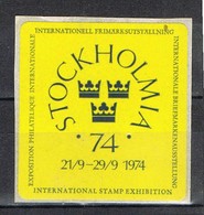 Viñeta, Label , Vignette SUECIA, Sverige 1974. Exposicion STOCKHOLMIA ** - Variétés Et Curiosités