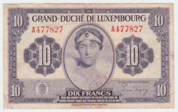 LUXEMBOURG 10 FRANCS 1944 VF Pick 44 - Luxemburg