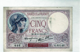 Billet De 5 Francs (violet)"type 1917 Modifié - Le 26-10-1939 En T T B ++ - - 5 F 1917-1940 ''Violet''