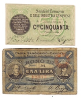 Società Del Commercio E Dell'industria Genovese 50 Cent 1872 + 1 Lira Cassa Sangiorgio Genova Fiduciari  LOTTO 1245 - Otros & Sin Clasificación