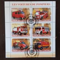 COMORES Pompiers, Pompier, Firemen, Bomberos. Feuillets 6 Valeurs Emis En 2008 Oblitéré, Used - Brandweer