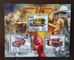 TOGO Pompiers, Pompier, Firemen, Bomberos. Feuillets 3 Valeurs Emis En 2011 Oblitéré, Used - Firemen