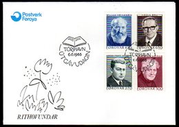 FAROE IS. 1988 Writers On FDC.  Michel 168-71 - Islas Faeroes