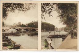 Old Photochrom Colour Postcard, Bedford, Double View Card, Bridge, Boats, River Promenade. - Bedford