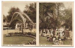 Old Photochrom Colour Postcard, Bedford, Double View Card, Suspension Bridge, Landscape, River Promenade. - Bedford