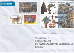 GOOD SWEDEN Postal Cover To ESTONIA 2019 - Good Stamped: Nobel ; Animals ; Viking Ships - Lettres & Documents
