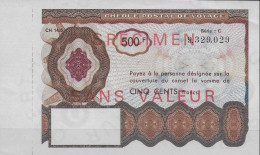 ESSAI "SPECIMEN" De BILLET CHEQUE POSTAL De VOYAGE De 500F - FILIGRANE - NEUF ! - Fictifs & Spécimens