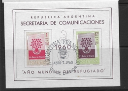 ARGENTINA     1960 World Refugee Year Cancelled First Day - Unused Stamps