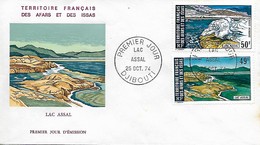 FDC Du 25 Octobre 1974 : Le Lac Assal - 2 Timbres Différents - Gebraucht