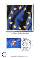 " LE MARCHE UNIQU E EUROPEEN / ETOILES " Sur Carte Maximum En Soie De 1992. N° YT 2776. Parfait état. CM - Sonstige & Ohne Zuordnung
