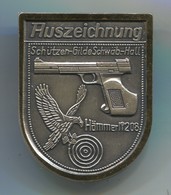 Archery, Shooting - Schutzen Germany, Hammerli 208 Target Pistol, Big Pin, Badge, Abzeichen, D 45 X 35 Mm - Bogenschiessen