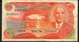 MALAWI P20a 5 KWACHA 1986 #J/9   FINE - Malawi