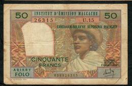 MADAGASCAR P61a 50 FRANCS 10 ARIARY 1969 Signature 3  FINE NO P.h. ! - Madagaskar