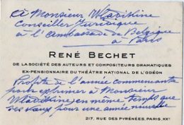 VP14.958 - CDV - Carte De Visite De Mr René BECHET De La Société Des Auteurs & Compositeurs Dramatiques ....à PARIS - Cartes De Visite