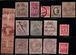 R809 - GREAT BRITAIN. " REVENUES-TELEPHONE-STAM DUTY-INSURANCE " - USED - LOT X 14 STAMPS - SHADES - - Fiscale Zegels