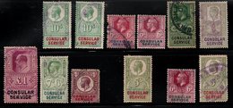 R810 - GREAT BRITAIN. " CONSULAR SERVICE " - USED - LOT X 12 STAMPS - SHADES - - Fiscaux