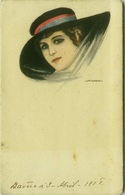 NANNI SIGNED 1910s  POSTCARD - WOMAN & BLACK HAT - 21/2 (BG355) - Nanni