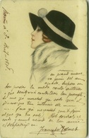 NANNI SIGNED 1910s  POSTCARD - WOMAN & BLACK HAT & FUR - 21/6 (BG356) - Nanni
