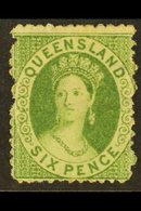 QUEENSLAND 1868-74 6d Green Perf 13, SG 69, Lightly Hinged Mint. For More Images, Please Visit Http://www.sandafayre.com - Other & Unclassified
