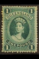 QUEENSLAND 1883 £1 Deep Green Chalon On Thin Paper, SG 156, Mint With Large Part Gum, Some Rough Perforations. For More  - Otros & Sin Clasificación