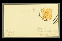 USED IN AMERICAN SAMOA 1930 Plain Postcard Endorsed "Printed Matter," Franked ½d Orange KGV Head, Cancelled Twice By Dif - Sonstige & Ohne Zuordnung