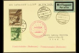 1929 GRAF ZEPPELIN ROUND THE WORLD FLIGHT. (10 Aug) Card Bearing 2s & 10s Stamps Tied By "Wien" Cds, Plus Airmail Label, - Other & Unclassified