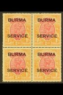 OFFICIALS 1937 2r Carmine And Orange, SG O12, Never Hinged Mint BLOCK OF FOUR. A Scarce Multiple In Lovely Fresh Conditi - Birmania (...-1947)