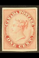 1859 1c Queen Imperf Colour Trial In Rose, Unitrade 14p, Fine. For More Images, Please Visit Http://www.sandafayre.com/i - Autres & Non Classés