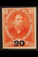 BOLIVAR Circa 1890's 20c Red & Blue IMPERF ESSAY Recess Printed On Ungummed Thin Paper, Fresh & Attractive For More Imag - Colombia
