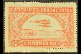 SCADTA 1920-21 30c Rose Hydroplane With DOUBLE PERFORATION At Bottom Right Variety (Scott C15, SG 14), Fine Mint, Light  - Colombia