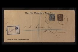 1912 (3 Oct) Registered Printed OHMS Cook Islands Administration Envelope Addressed To New Zealand, Bearing 2d & 2½d Sta - Cookinseln