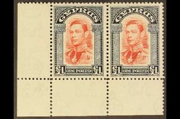 1938 KGVI Definitive £1 Scarlet And Indigo, SG163, Lower Left Corner HORIZONTAL PAIR, Never Hinged Mint. Lovely! For Mor - Otros & Sin Clasificación