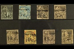 FRENCH CONGO 1891 FINE USED SURCHARGED SELECTION On A Stock Card. Includes 5c On 1c (Yv 1), 5c On 15c (Yv 2) & 5c On 25c - Otros & Sin Clasificación