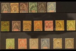 NEW CALEDONIA 1892-1904 USED PEACE & COMMERCE SETS Presented On A Stock Card, 1892 Set, Yv 41/53 & 1900-1904 New Colour  - Other & Unclassified