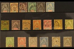 NEW CALEDONIA 1892-1904 USED PEACE & COMMERCE SETS Presented On A Stock Card, 1892 Set, Yv 41/53 & 1900-1904 New Colour  - Otros & Sin Clasificación