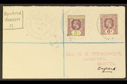 1923 (March) A Fine "Iremonger" Envelope Registered Funafuti To England, Bearing KGV 5d And 6d Tied By Double Ring Cds's - Gilbert- En Ellice-eilanden (...-1979)