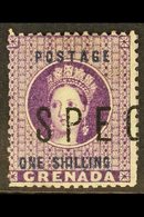 1875 SPECIMEN 1s Deep Mauve, SG 13, "Spec" ½ Of A Pair Overprinted "Specimen", All Pairs Were Split Before Distribution. - Grenada (...-1974)