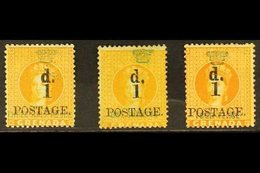 1886 (Oct - Dec) 1d On 1½d, 1d On 1s And 1d On 4d Orange, SG 37/39, Fine Mint. (3 Stamps) For More Images, Please Visit  - Grenada (...-1974)