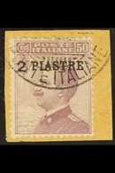 ITALIAN POST OFFICE IN CONSTANTINOPLE 1908 2pi On 50c Violet, Sassone 5, Very Fine Used, Well-centered & Tied To Piece B - Andere & Zonder Classificatie