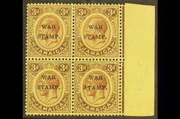1916 3d Purple On Lemon Ovptd "War Stamp", Marginal Mint Block Of 4 One Showing Variety "S Inserted By Hand", SG 72/72c. - Jamaïque (...-1961)