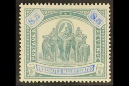 FEDERATED STATES 1904 - 22 $5 Green And Blue, Wmk MCA, Elephants, SG 50, Very Fine And Fresh Mint. For More Images, Plea - Andere & Zonder Classificatie