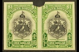 1931 IMPERF PLATE PROOFS. 1931 $1 Black & Yellow-green 'Badge Of The Company' (SG 300) Horizontal IMPERF PLATE PROOF PAI - Borneo Septentrional (...-1963)