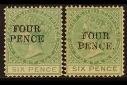 1884 4d On 6d Green, With And Without Stop, SG 22/22a, Very Fine Mint. (2) For More Images, Please Visit Http://www.sand - St.Cristopher-Nevis & Anguilla (...-1980)