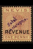 POSTAL FISCAL 1883 1d Lilac-mauve, SG R1, Fresh Mint With Tiny Hinge Thin. For More Images, Please Visit Http://www.sand - St.Christopher-Nevis-Anguilla (...-1980)