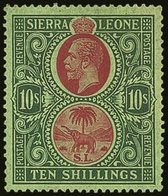 1921-27 10s Red & Green/green, Wmk Mult Script CA, SG 142, Very Fine Mint For More Images, Please Visit Http://www.sanda - Sierra Leone (...-1960)