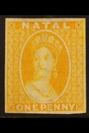 NATAL 1863 1d Yellow Chalon IMPERF. PROOF On Ungummed Wmk CC Paper With 4 Margins. Fresh And Very Fine Example Of This C - Ohne Zuordnung